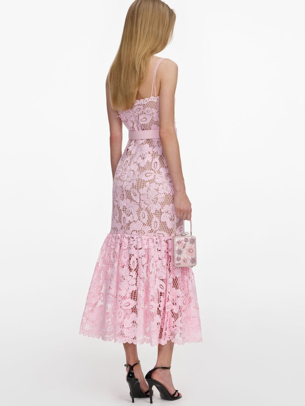 NWOT Self-Portrait PINK CROCHET LACE MIDI DRESS - Picture 7 of 9